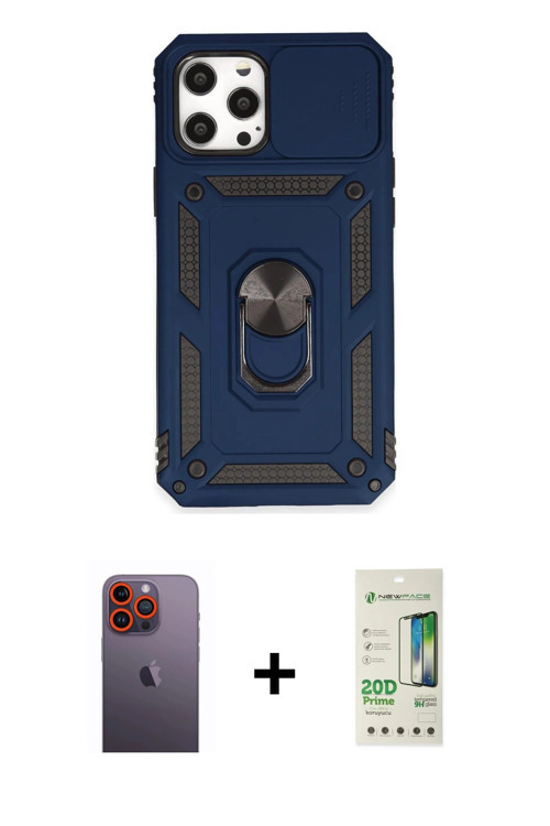 ieg™ iPhone 12 Pro Max Kılıf Ahenk Klasik - Siyah 20D Premium Cam Ekran Koruyucu + Turuncu Neon Fosf