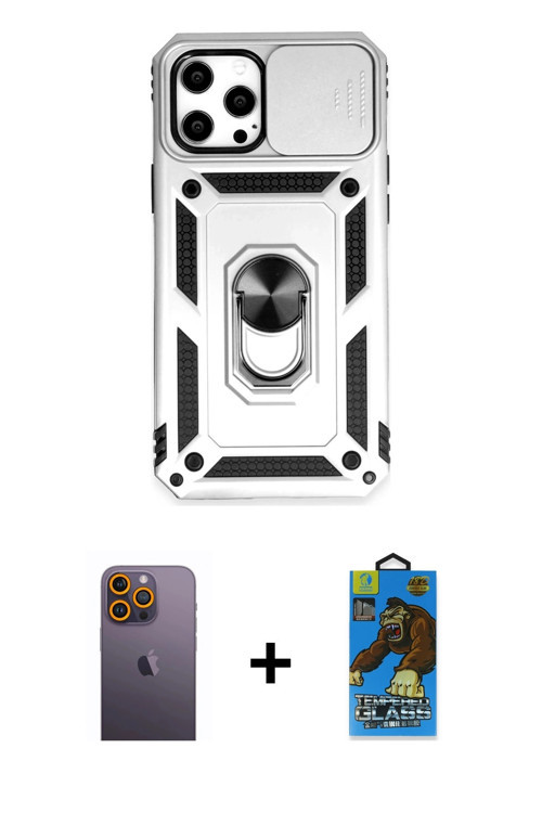 ieg™ iPhone 12 Pro Max Kılıf Ahenk Klasik - Siyah 18D Cam Ekran Koruyucu + Sarı Neon Fosforlu Kamera