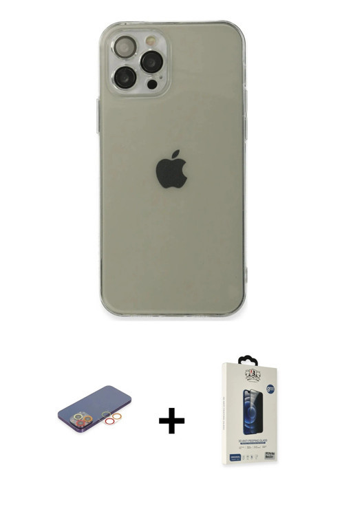 ieg™ iPhone 12 Pro Max Kılıf Ahenk Doku - Siyah Bilvis Hayalet Cam Ekran Koruyucu + Turuncu Renkli K