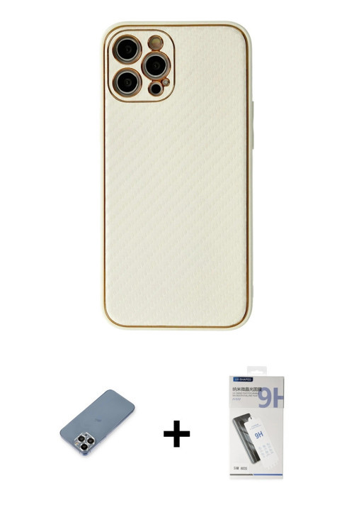 ieg™ iPhone 12 Pro Max Kılıf Ahenk Işık - Şeffaf Uv Polymer Nano Ekran Koruyucu + Gümüş Metal Kamera