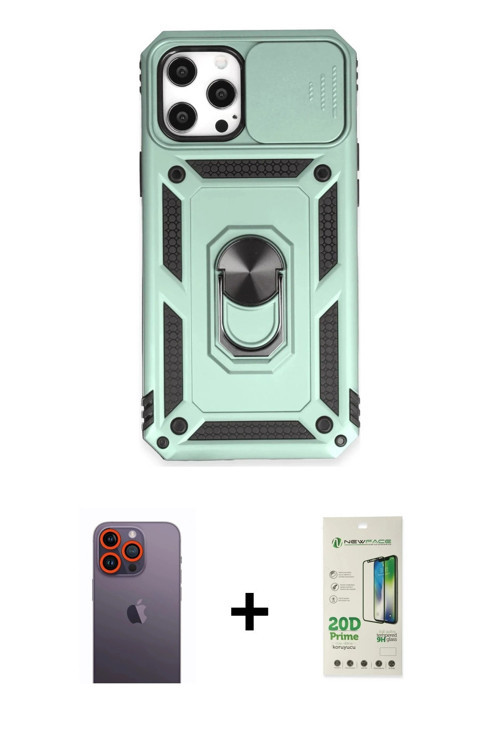 ieg™ iPhone 12 Pro Max Kılıf Ahenk Klasik - Siyah 20D Premium Cam Ekran Koruyucu + Turuncu Neon Fosf