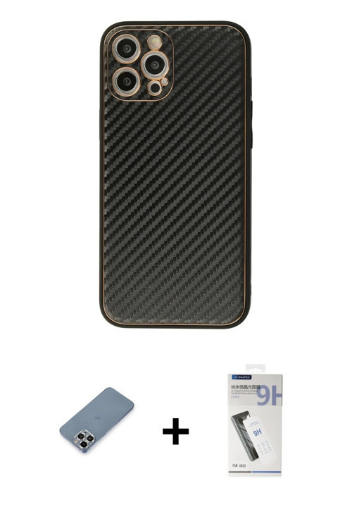 ieg™ iPhone 12 Pro Max Kılıf Ahenk Işık - Şeffaf Uv Polymer Nano Ekran Koruyucu + Gümüş Metal Kamera