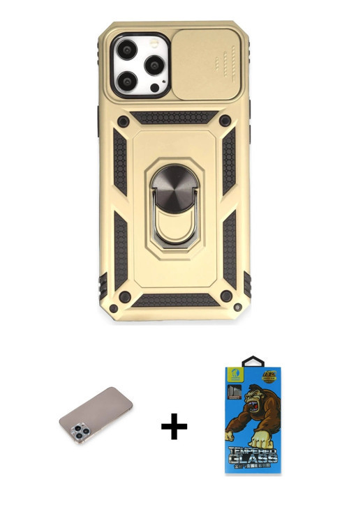 ieg™ iPhone 12 Pro Max Kılıf Ahenk Klasik - Siyah 18D Cam Ekran Koruyucu + Sierra Blue Shine Kamera