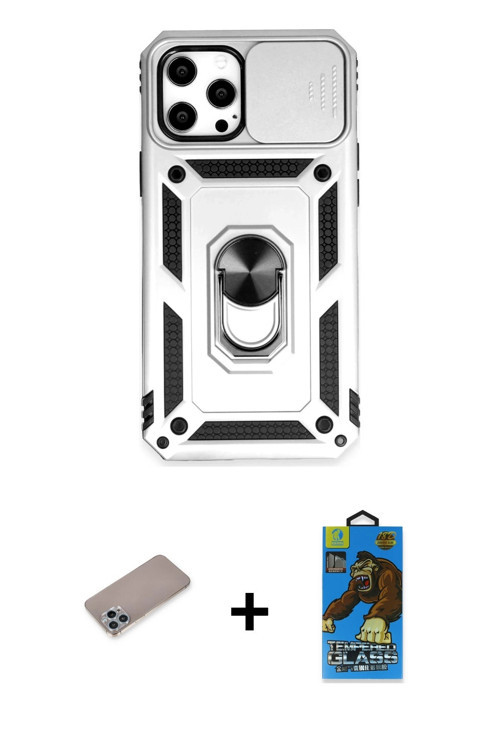 ieg™ iPhone 12 Pro Max Kılıf Ahenk Klasik - Siyah 18D Cam Ekran Koruyucu + Sierra Blue Shine Kamera
