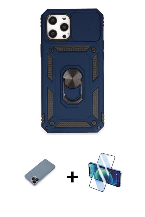 ieg™ iPhone 12 Pro Max Kılıf Ahenk Klasik - Siyah 3D Antistatik Seramik Nano Ekran Koruyucu + Siyah