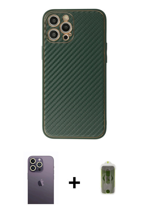 ieg™ iPhone 12 Pro Max Kılıf Ahenk Işık - Siyah Joko Magic 5D Hayalet Cam + Beyaz Neon Fosforlu Kame