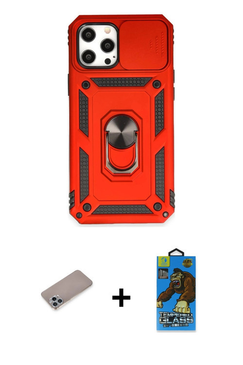 ieg™ iPhone 12 Pro Max Kılıf Ahenk Klasik - Siyah 18D Cam Ekran Koruyucu + Sierra Blue Shine Kamera