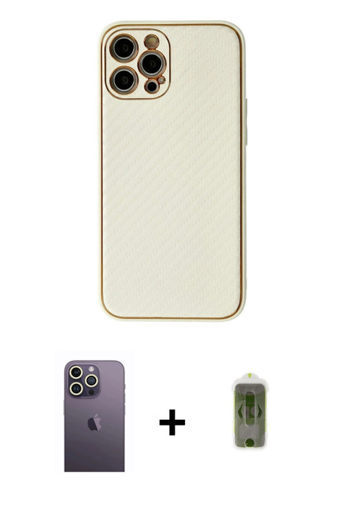 ieg™ iPhone 12 Pro Max Kılıf Ahenk Işık - Siyah Joko Magic 5D Hayalet Cam + Beyaz Neon Fosforlu Kame