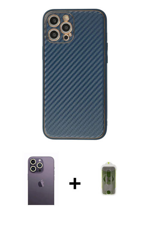 ieg™ iPhone 12 Pro Max Kılıf Ahenk Işık - Siyah Joko Magic 5D Hayalet Cam + Beyaz Neon Fosforlu Kame
