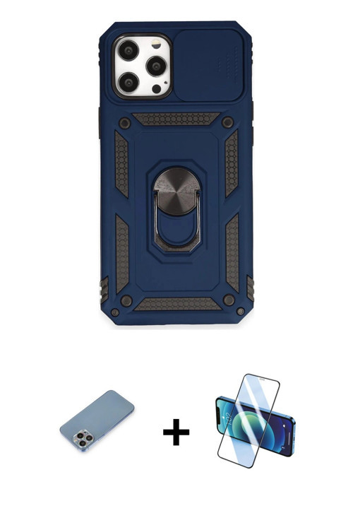 ieg™ iPhone 12 Pro Max Kılıf Ahenk Klasik - Siyah 3D Antistatik Seramik Nano Ekran Koruyucu + Gökkuş