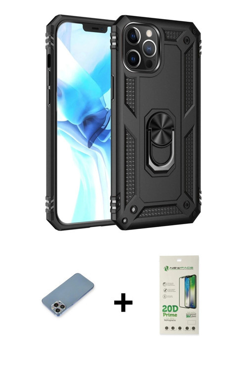 ieg™ iPhone 12 Pro Max Kılıf Ahenk Klasik Koleksiyonu - Siyah 20D Premium Cam Ekran Koruyucu + Gökku