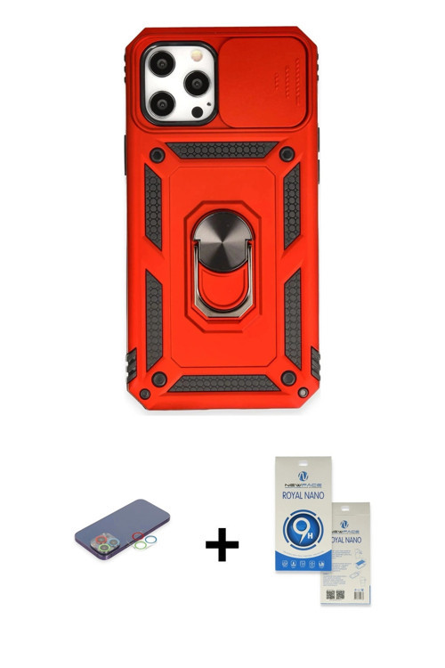 ieg™ iPhone 12 Pro Max Kılıf Ahenk Klasik - Şeffaf Royal Nano Ekran Koruyucu + Mavi Renkli Kamera Le