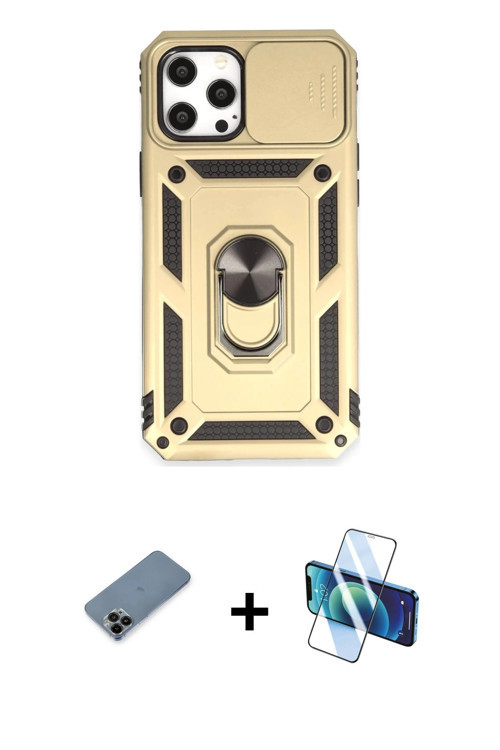 ieg™ iPhone 12 Pro Max Kılıf Ahenk Klasik - Siyah 3D Antistatik Seramik Nano Ekran Koruyucu + Siyah