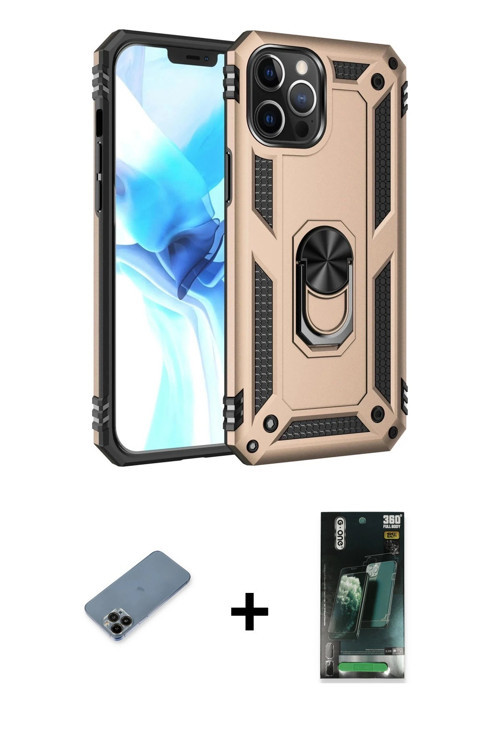 ieg™ iPhone 12 Pro Max Kılıf Ahenk Klasik Koleksiyonu - Siyah 360 Mat Full Body Arka Koruyucu + Siya