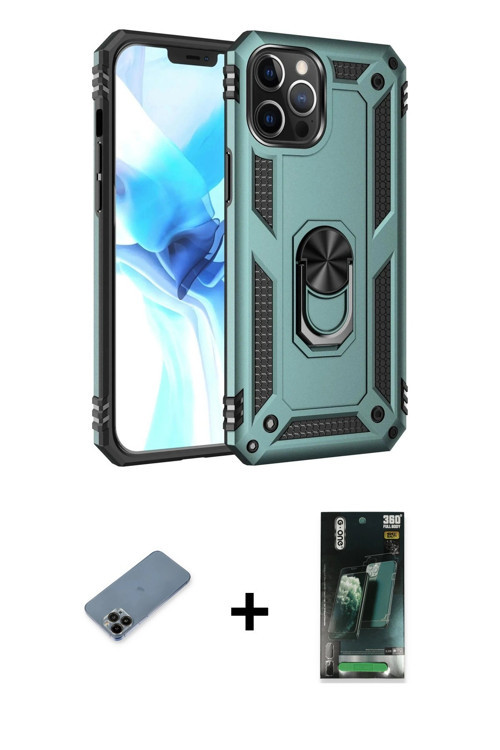 ieg™ iPhone 12 Pro Max Kılıf Ahenk Klasik Koleksiyonu - Siyah 360 Mat Full Body Arka Koruyucu + Siya