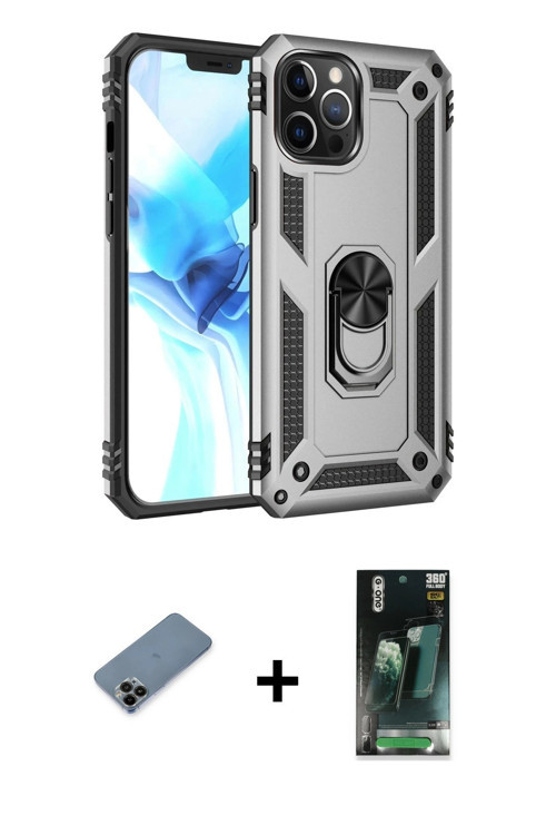 ieg™ iPhone 12 Pro Max Kılıf Ahenk Klasik Koleksiyonu - Siyah 360 Mat Full Body Arka Koruyucu + Siya