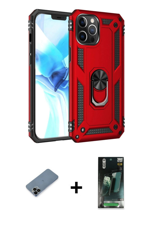 ieg™ iPhone 12 Pro Max Kılıf Ahenk Klasik Koleksiyonu - Siyah 360 Mat Full Body Arka Koruyucu + Siya