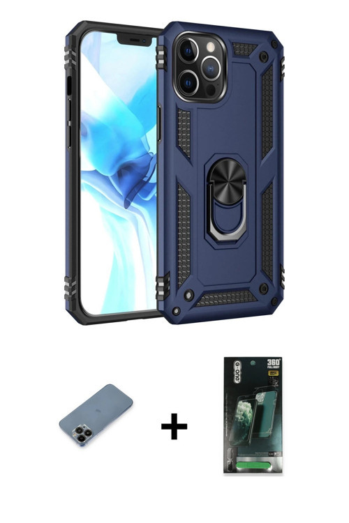 ieg™ iPhone 12 Pro Max Kılıf Ahenk Klasik Koleksiyonu - Siyah 360 Mat Full Body Arka Koruyucu + Siya