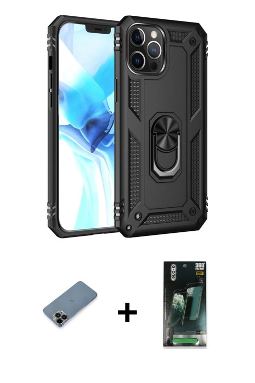 ieg™ iPhone 12 Pro Max Kılıf Ahenk Klasik Koleksiyonu - Siyah 360 Mat Full Body Arka Koruyucu + Siya