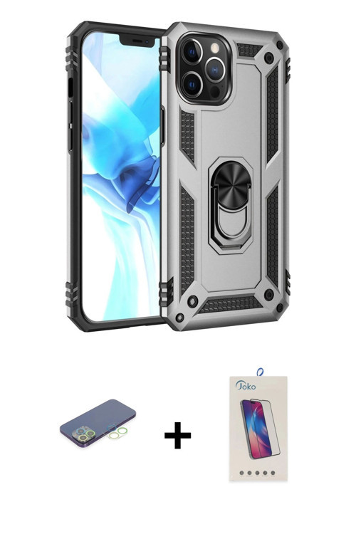 ieg™ iPhone 12 Pro Max Kılıf Ahenk Klasik Koleksiyonu - Siyah Joko 5D Cam + Yeşil Renkli Kamera Lens