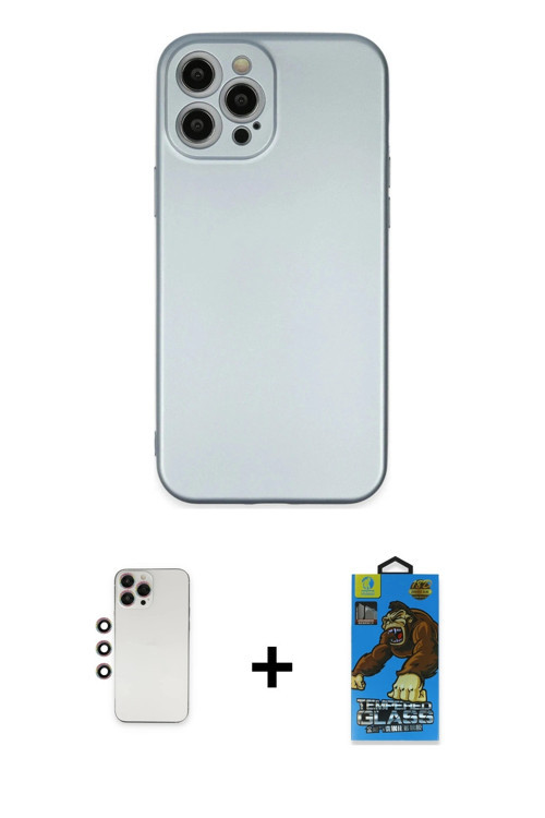 ieg™ iPhone 12 Pro Max Kılıf Ahenk Serisi - Siyah 18D Cam Ekran Koruyucu + Gökkuşağı Shine Kamera Le
