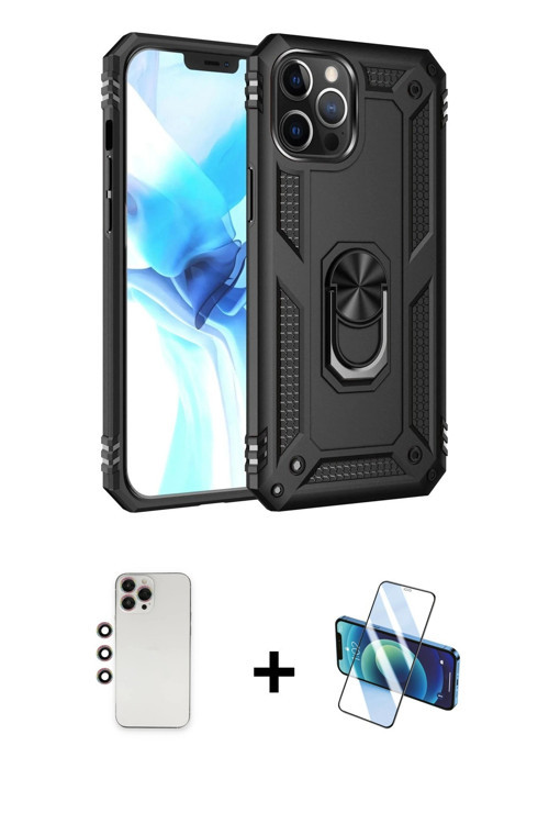 ieg™ iPhone 12 Pro Max Kılıf Ahenk Klasik Koleksiyonu - Siyah 3D Antistatik Seramik Nano Ekran Koruy