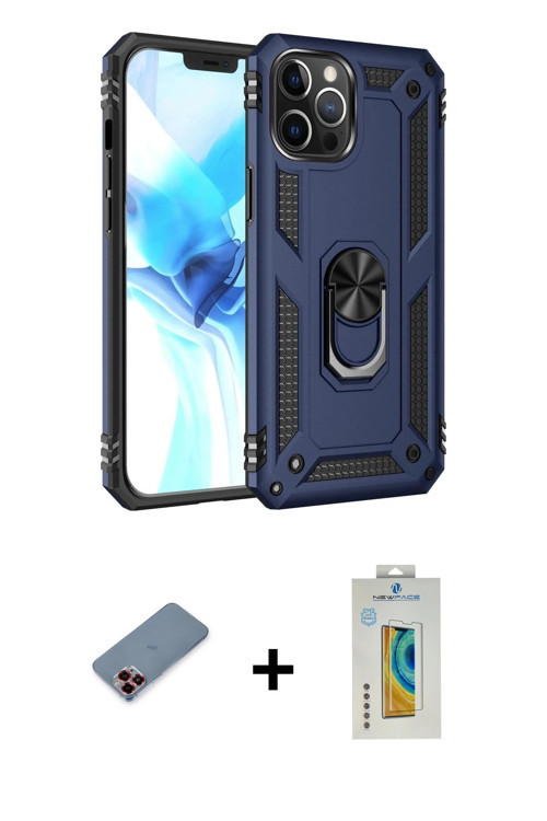 ieg™ iPhone 12 Pro Max Kılıf Ahenk Klasik Koleksiyonu - Siyah Polymer Nano Ekran Koruyucu + Kırmızı