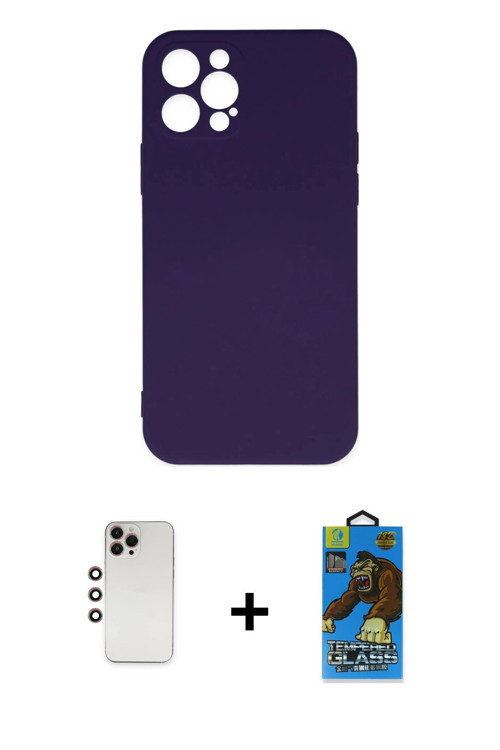 ieg™ iPhone 12 Pro Max Kılıf Ahenk Serisi - Siyah 18D Cam Ekran Koruyucu + Gökkuşağı Shine Kamera Le