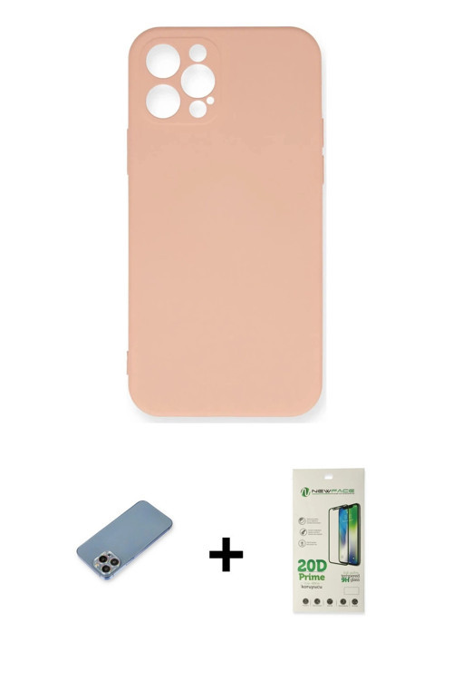 ieg™ iPhone 12 Pro Max Kılıf Ahenk Serisi - Siyah 20D Premium Cam Ekran Koruyucu + Gökkuşağı Shine K