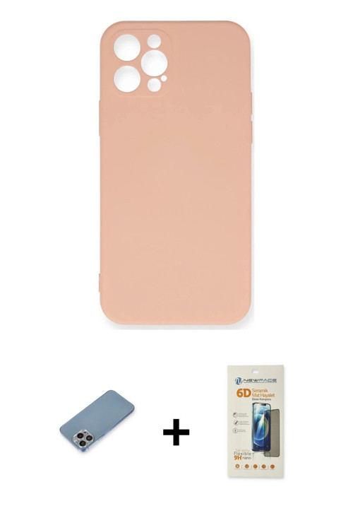 ieg™ iPhone 12 Pro Max Kılıf Ahenk Serisi - Siyah 6D Mat Seramik Hayalet Nano Ekran Koruyucu + Gökku