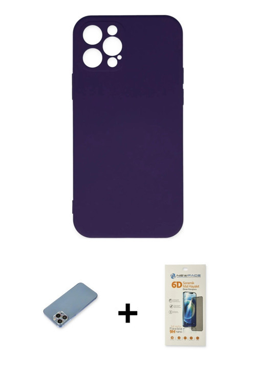 ieg™ iPhone 12 Pro Max Kılıf Ahenk Serisi - Siyah 6D Mat Seramik Hayalet Nano Ekran Koruyucu + Gökku