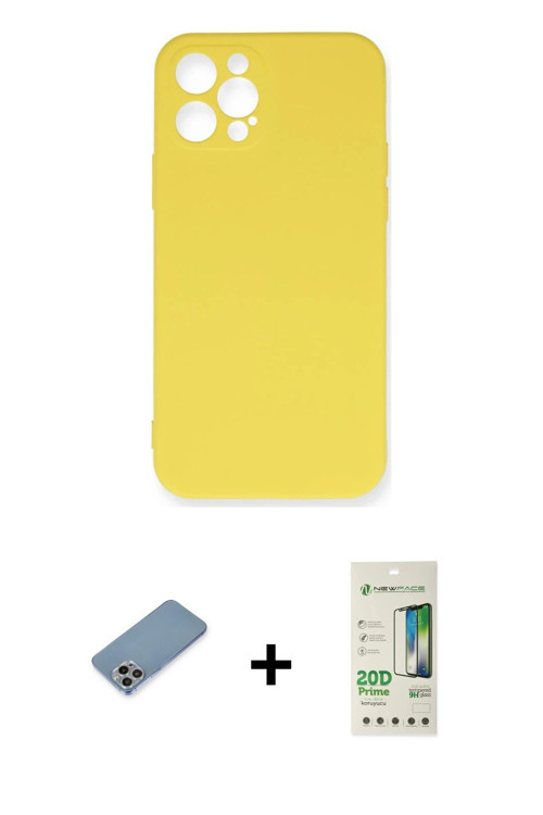 ieg™ iPhone 12 Pro Max Kılıf Ahenk Serisi - Siyah 20D Premium Cam Ekran Koruyucu + Gökkuşağı Shine K