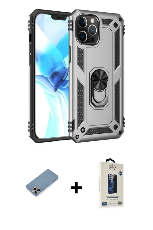 ieg™ iPhone 12 Pro Max Kılıf Ahenk Klasik Koleksiyonu - Siyah Bilvis Hayalet Cam Ekran Koruyucu + Gö
