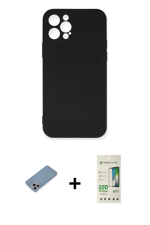 ieg™ iPhone 12 Pro Max Kılıf Ahenk Serisi - Siyah 20D Premium Cam Ekran Koruyucu + Gökkuşağı Shine K