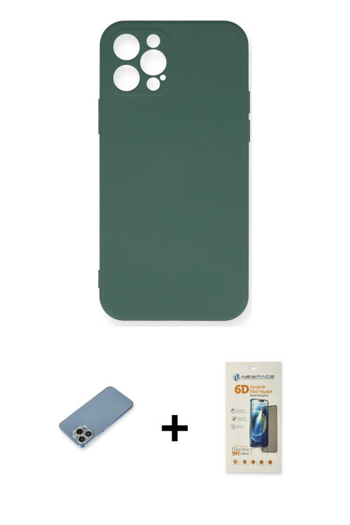 ieg™ iPhone 12 Pro Max Kılıf Ahenk Serisi - Siyah 6D Mat Seramik Hayalet Nano Ekran Koruyucu + Gökku