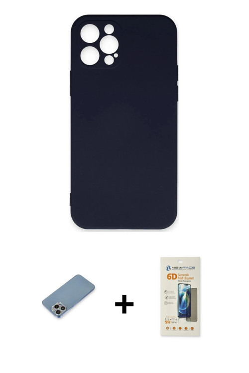 ieg™ iPhone 12 Pro Max Kılıf Ahenk Serisi - Siyah 6D Mat Seramik Hayalet Nano Ekran Koruyucu + Gökku