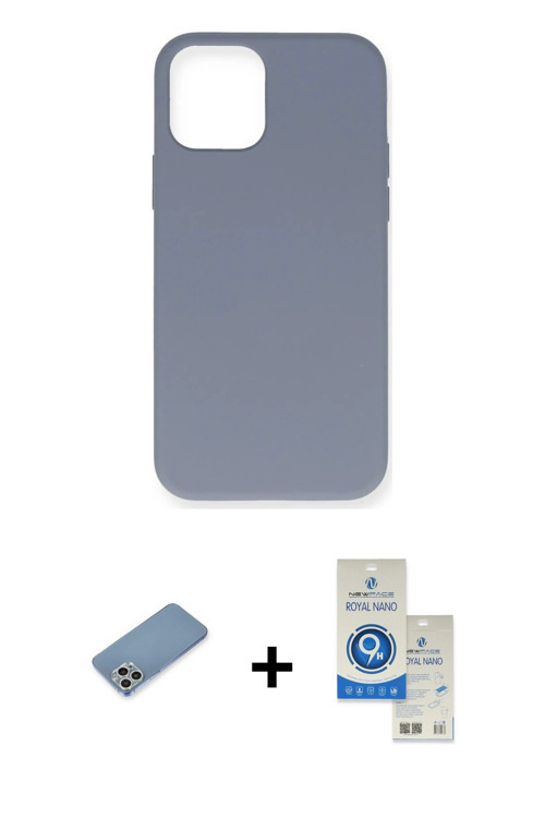 ieg™ iPhone 12 Pro Max Kılıf Ahenk Serisi - Şeffaf Royal Nano Ekran Koruyucu + Gümüş Shine Kamera Le