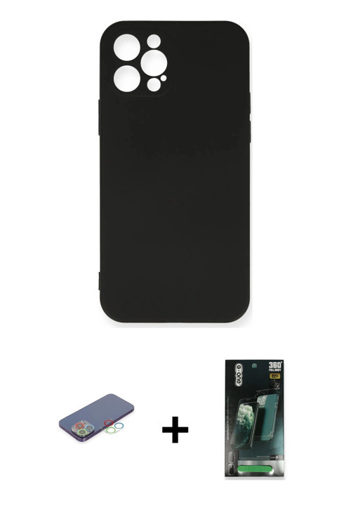 ieg™ iPhone 12 Pro Max Kılıf Ahenk Serisi - Şeffaf 360 Full Body Arka Koruyucu + Mavi Renkli Kamera