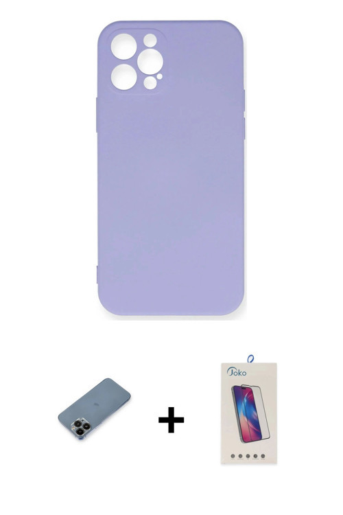 ieg™ iPhone 12 Pro Max Kılıf Ahenk Serisi - Siyah Joko 5D Cam + Siyah Shine Kamera Lens Koruma Cam