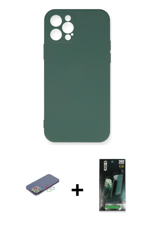 ieg™ iPhone 12 Pro Max Kılıf Ahenk Serisi - Şeffaf 360 Full Body Arka Koruyucu + Mavi Renkli Kamera