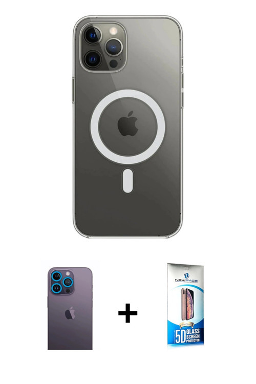 ieg™ iPhone 12 Pro Max Kılıf Ahenk Yansıma Prime - Siyah 5D Eko Cam Ekran Koruyucu + Mavi Neon Fosfo