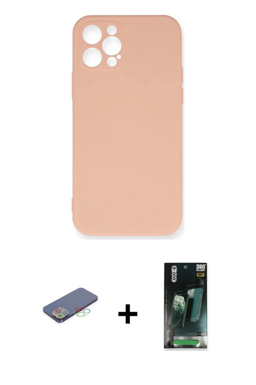 ieg™ iPhone 12 Pro Max Kılıf Ahenk Serisi - Şeffaf 360 Full Body Arka Koruyucu + Mavi Renkli Kamera