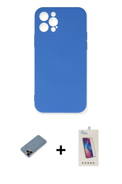 ieg™ iPhone 12 Pro Max Kılıf Ahenk Serisi - Siyah Joko 5D Cam + Siyah Shine Kamera Lens Koruma Cam