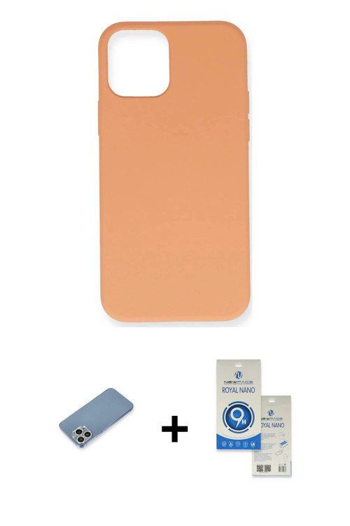 ieg™ iPhone 12 Pro Max Kılıf Ahenk Serisi - Şeffaf Royal Nano Ekran Koruyucu + Gümüş Shine Kamera Le