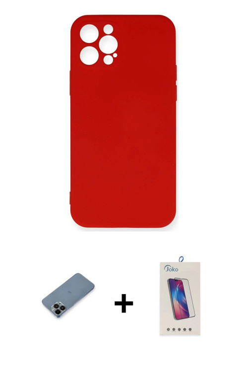 ieg™ iPhone 12 Pro Max Kılıf Ahenk Serisi - Siyah Joko 5D Cam + Siyah Shine Kamera Lens Koruma Cam