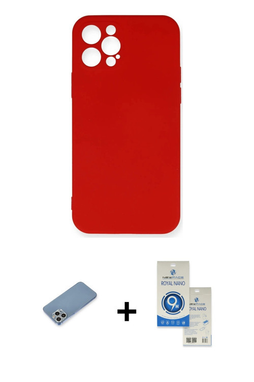 ieg™ iPhone 12 Pro Max Kılıf Ahenk Serisi - Şeffaf Royal Nano Ekran Koruyucu + Gümüş Shine Kamera Le