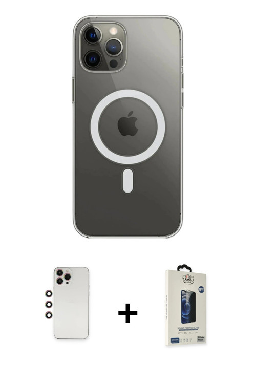 iPhone 12 Pro Max Kılıf Ahenk Yansıma Prime - Siyah Bilvis Hayalet Cam Ekran Koruyucu + Gökkuşa