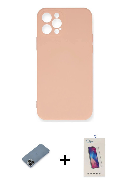 ieg™ iPhone 12 Pro Max Kılıf Ahenk Serisi - Siyah Joko 5D Cam + Siyah Shine Kamera Lens Koruma Cam
