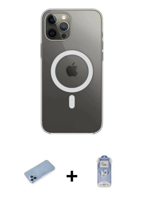 ieg™ iPhone 12 Pro Max Kılıf Ahenk Yansıma Prime - Siyah Joko Magic 5D Cam + Mavi Shine Kamera Lens
