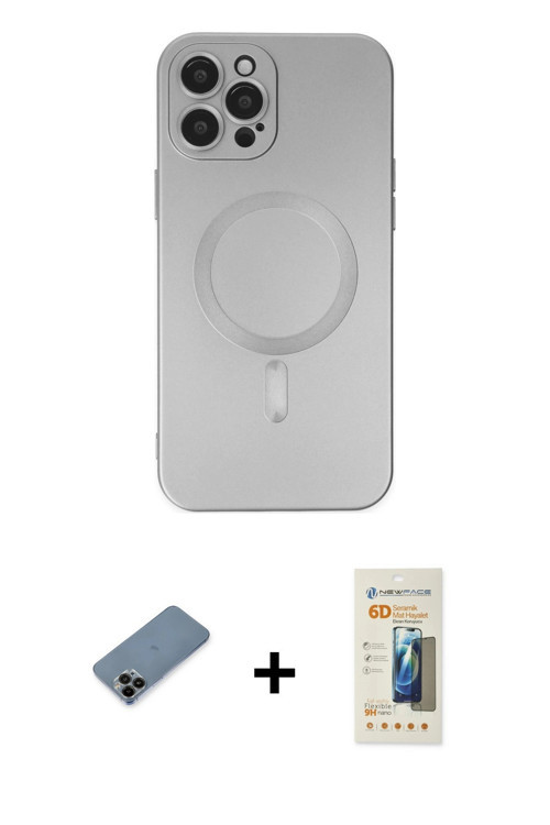 iPhone 12 Pro Max Kılıf Akış Minimal Özel Seri - Siyah 6D Mat Seramik Hayalet Nano Ekran Koruyu